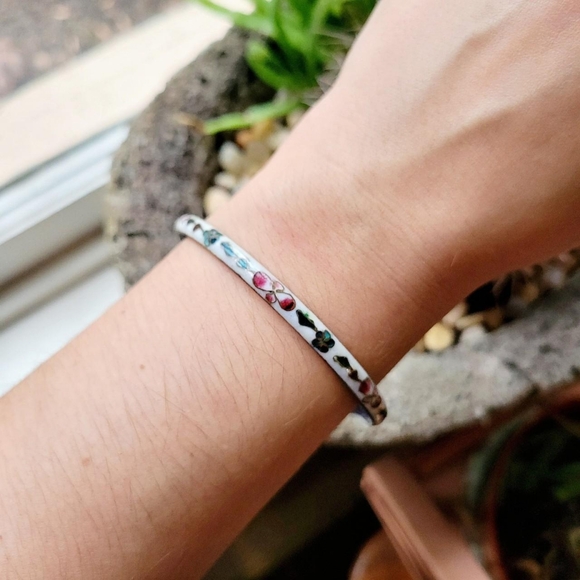 Vintage Cloisonne Floral Bangle Bracelet - Picture 3 of 8